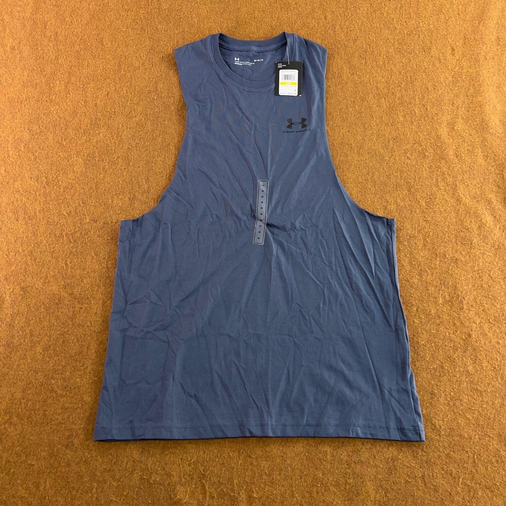 Under Armour Mens Medium Blue Left Chest Cut Off Tank Muscle Shirt NWT